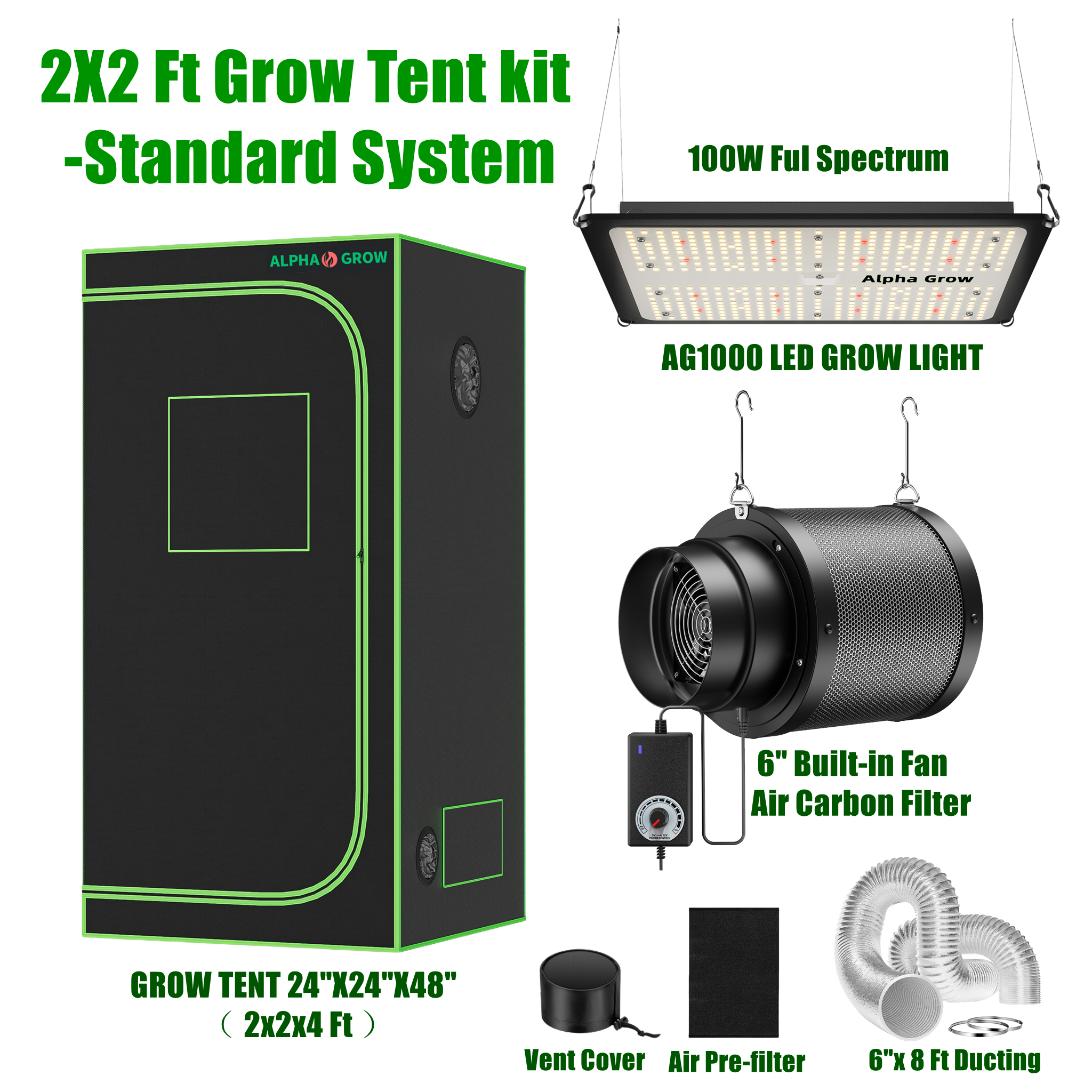 Grow Tent 4X4 - ALPHAGROW Elite 2x2 Grow Suite: AG1000